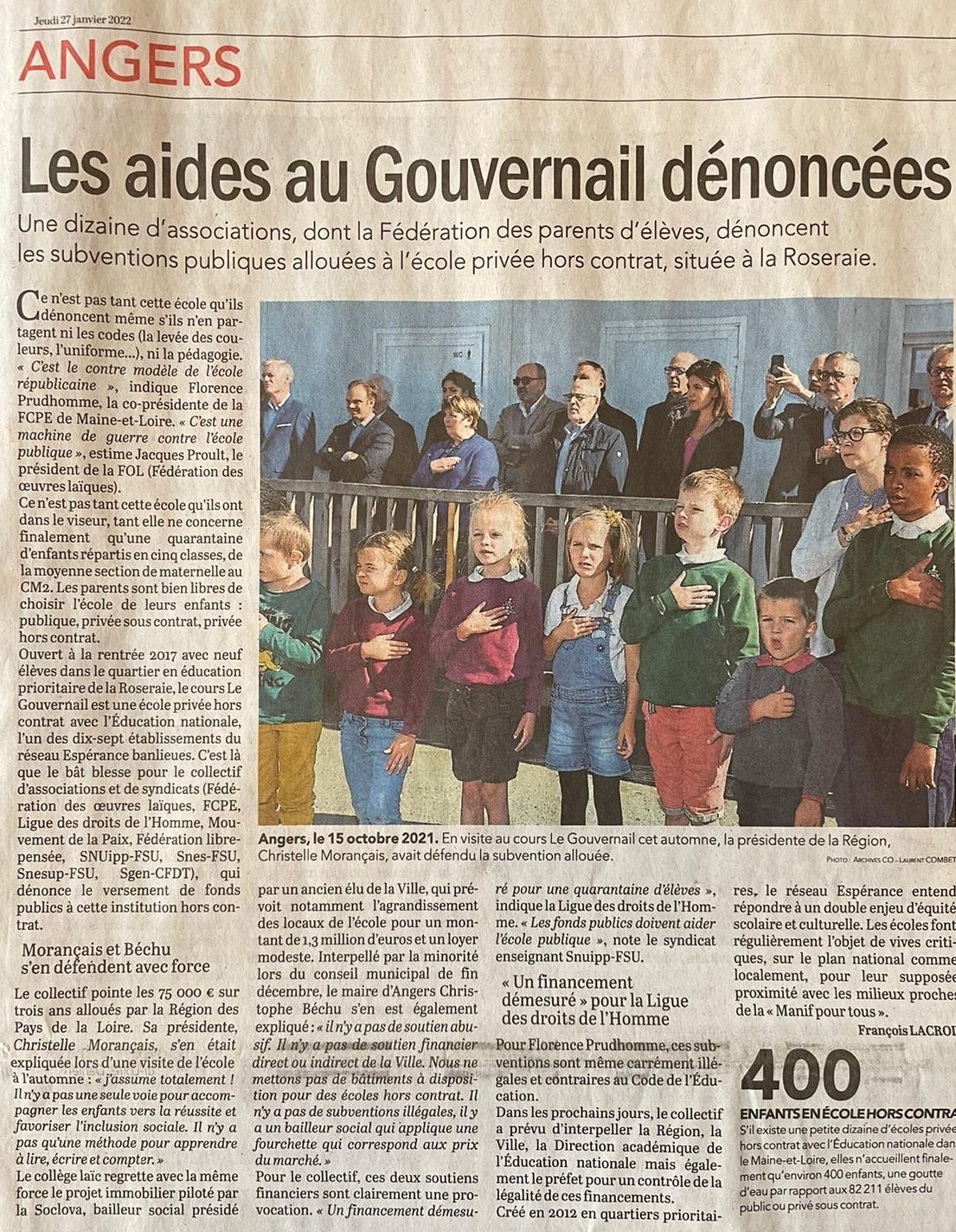 Article Le Courrier de l'Ouest 27/01/2022